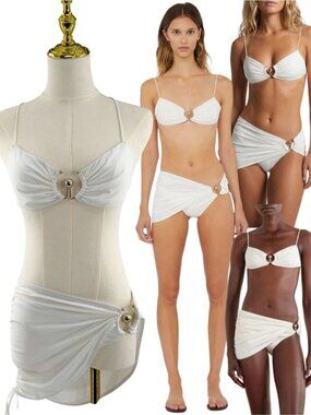 🆕 CHRISTOPHER ESBER 🧿 NWOT Ruched Orbit Bikini, Top&Skirt Brief, White - Sz 6